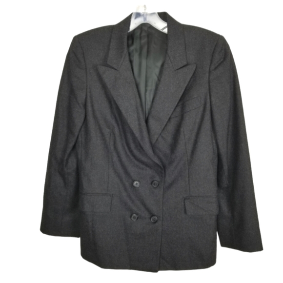 Burberrys Womens Wool Blazer Gray Double Breasted Jacket Notch Lapel Size 42 - Picture 1 of 15